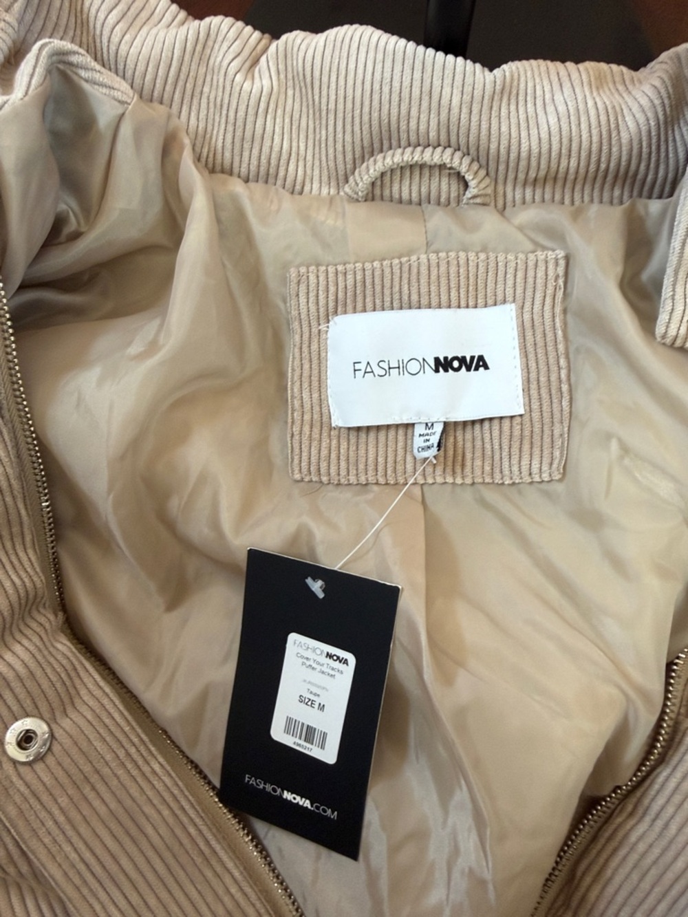 Fashion Nova Taupe Corduroy Puffer Jacket - Picture 10 of 10